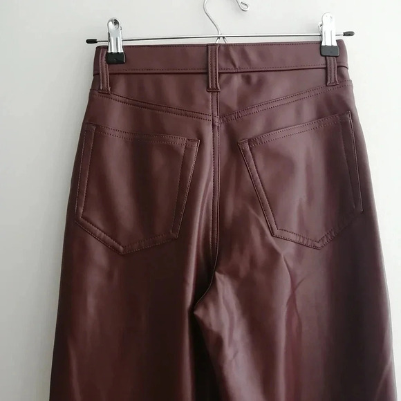 Abercrombie 90s Straight Ultra High Rise Faux Leather Pants Oxblood Red 25 0 - Picture 7 of 14